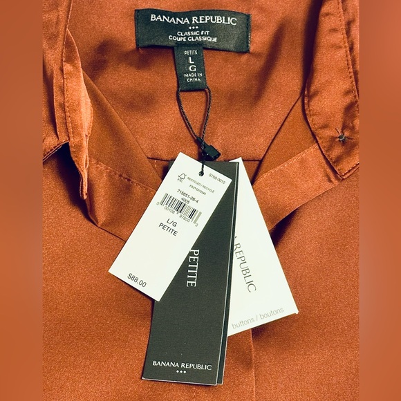 NWT Rust satin stretch blouse by Banana Republic - Size L Petite - Picture 6 of 10